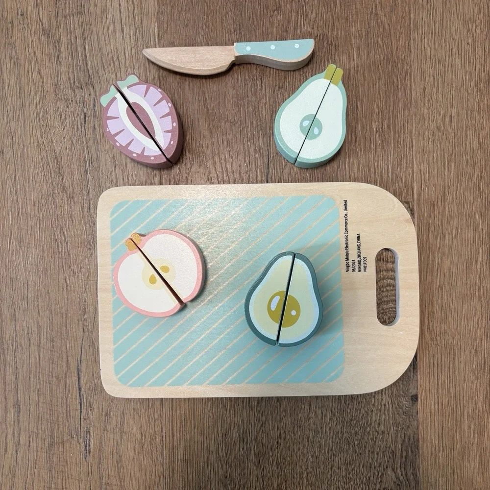 Montessori Wood Toy:‎ Chopping Fruit & Puzzle with Cutting Board. Skill Building